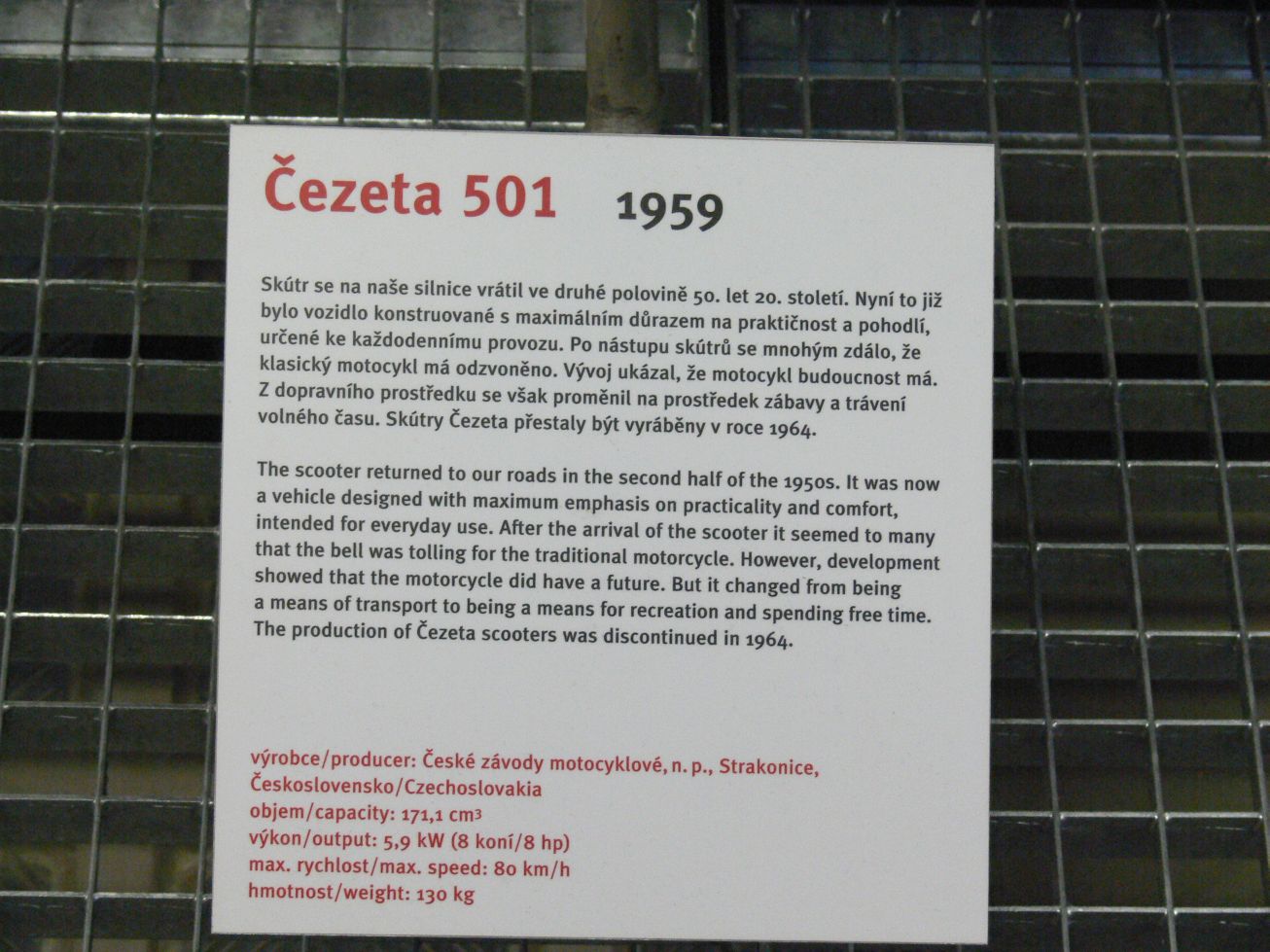 36. Popisek k motocyklu Čezeta 501
